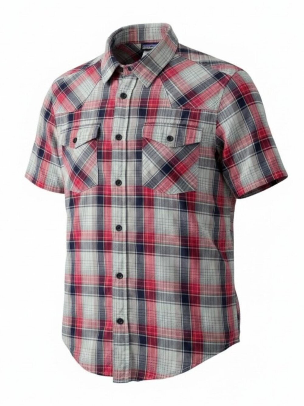 PATAGONIA Red Grey Plaid Three Trees Shirt Organic Cotton Outdoor Hiking button
